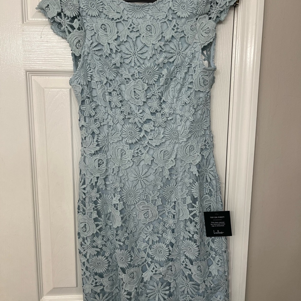 Lulu's Light Blue Lace Midi Dress